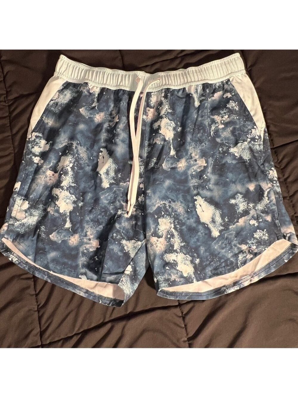 Reebok Blue and White Swim Trunks with Modern Pattern NWOT